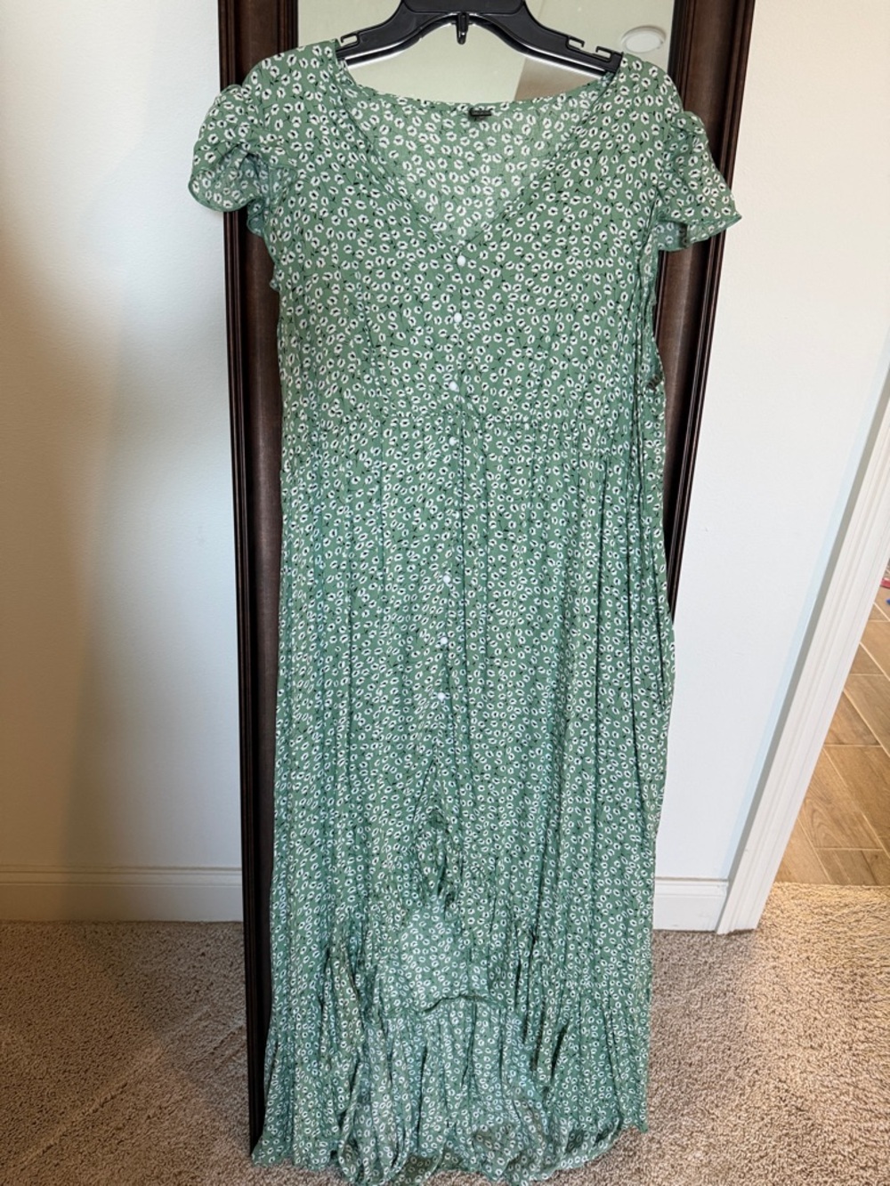 SHEIN Green Floral High Low Dress